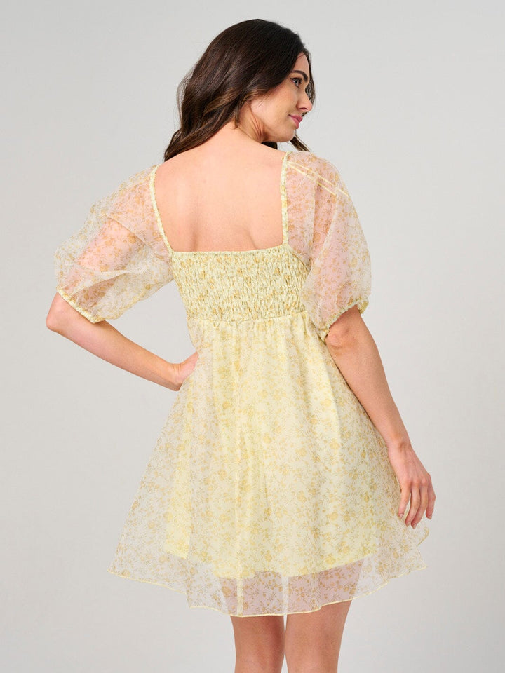 WOMEN'S SHORT PUFF SLEEVE FLORAL BABYDOLL MINI DRESS