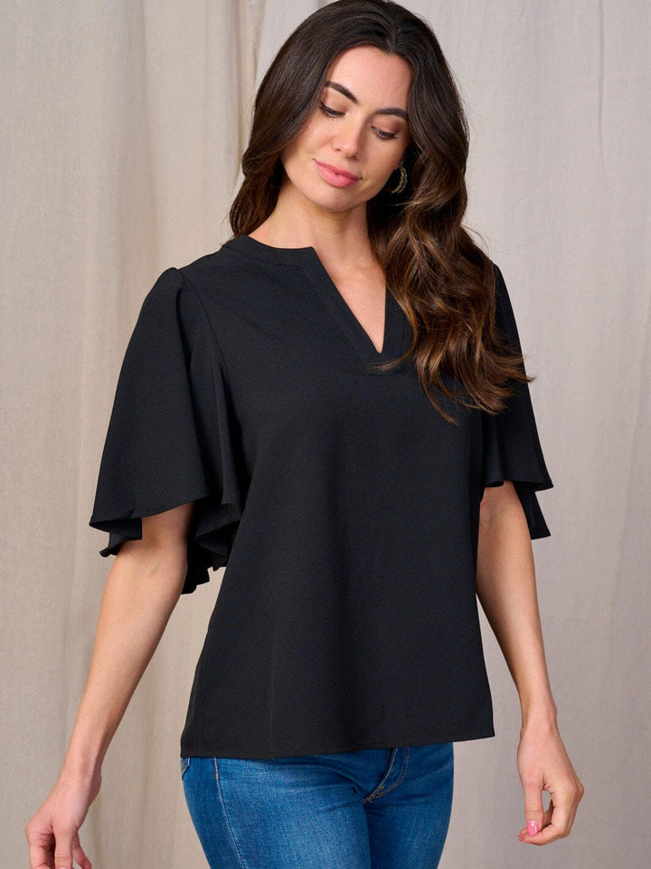 WOMEN'S SHORT SLEEVES V-NECK LOOSE FIT BLOUSE