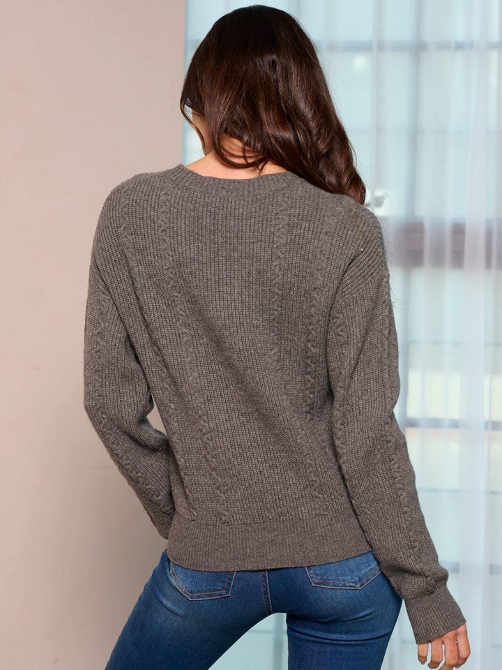 WOMEN'S LONG SLEEVE KNIT DITSY FLOWERS PULLOVER SWEATER