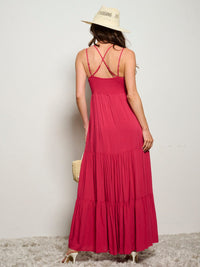 WOMEN'S SLEEVELESS V-NECK CUT OUT DETAILED OPEN BACK MAXI DRESS