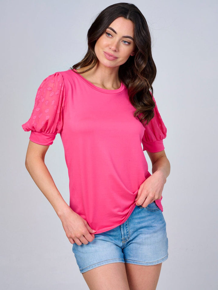 WOMEN'S SHORT MESH SLEEVES SOLID BLOUSE