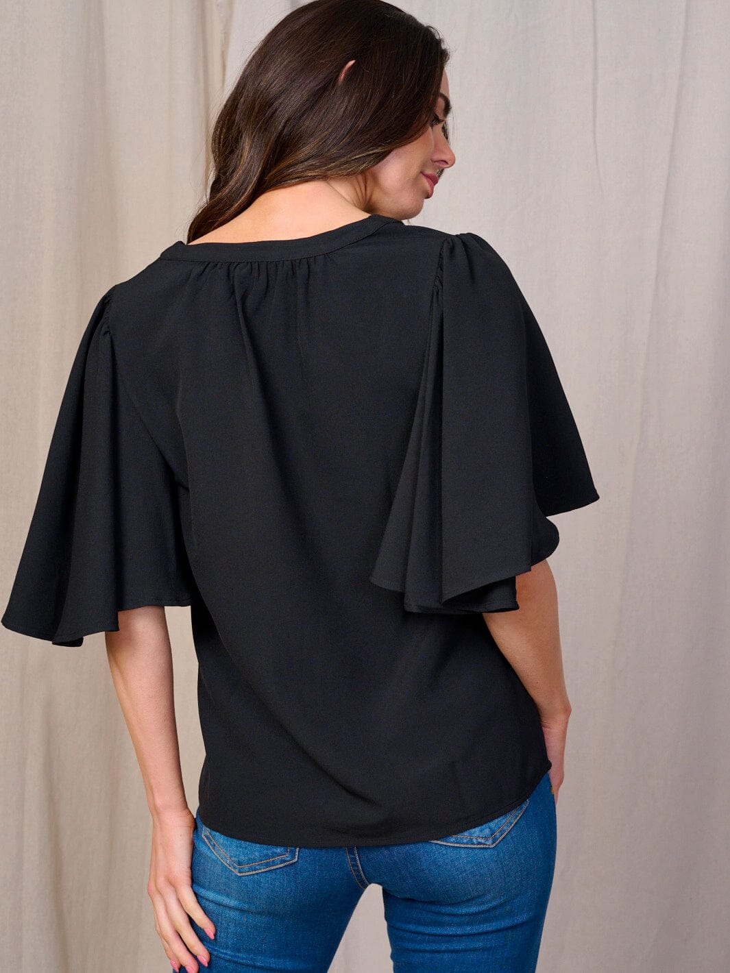 WOMEN'S SHORT SLEEVES V-NECK LOOSE FIT BLOUSE