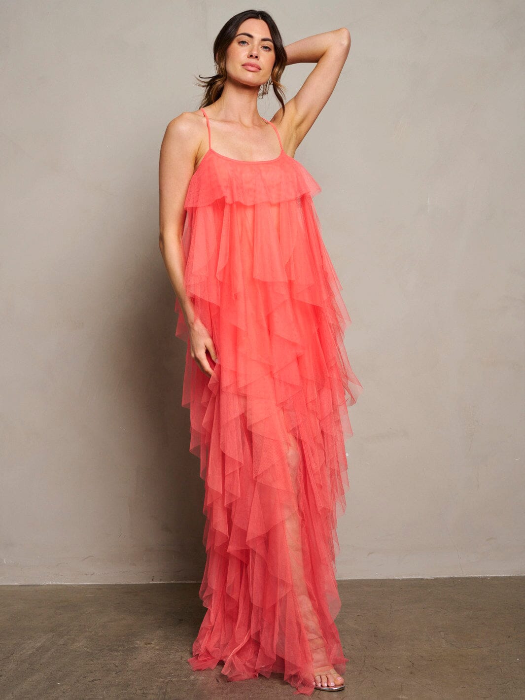WOMEN'S SLEEVELESS TIERED RUFFLE MAXI DRESS