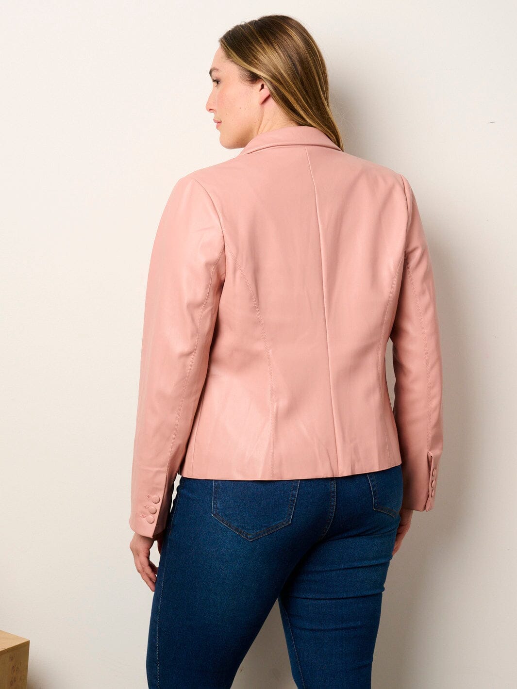 WOMEN'S LONG SLEEVE BUTTON CLOSURE POCKETS PU PLEATHER JACKET