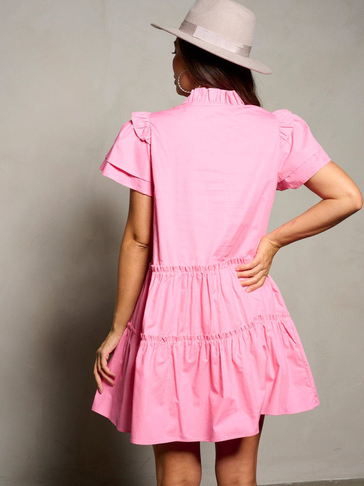 WOMEN'S SHORT SLEEVE TIERED TUNIC MINI DRESS