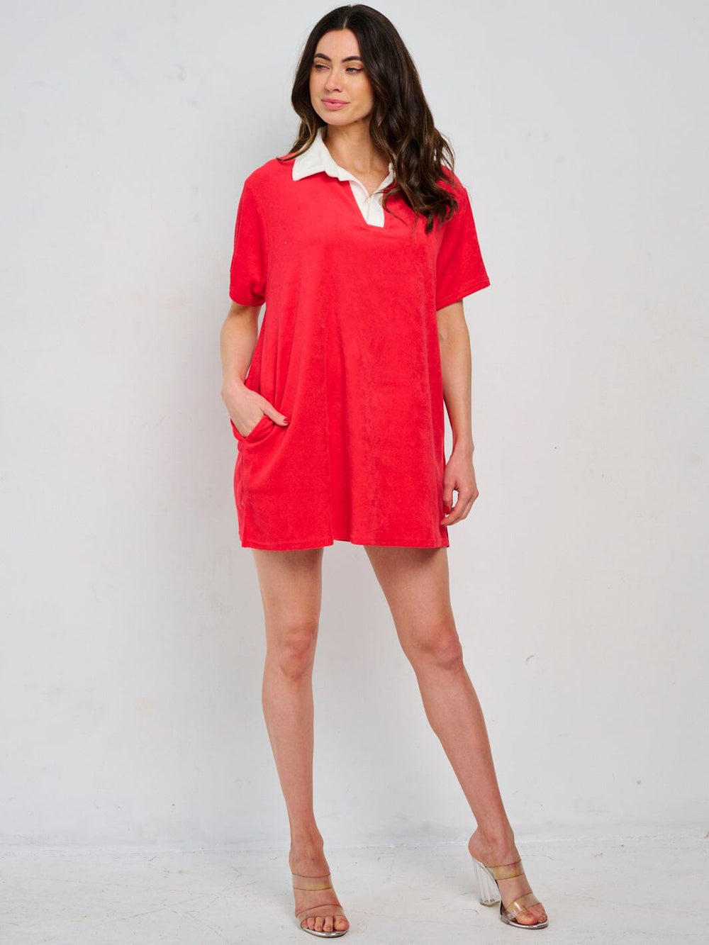 WOMEN'S SHORT SLEEVE V-NECK FRONT POCKETS GRAPHIC PATRIOTIC MINI DRESS