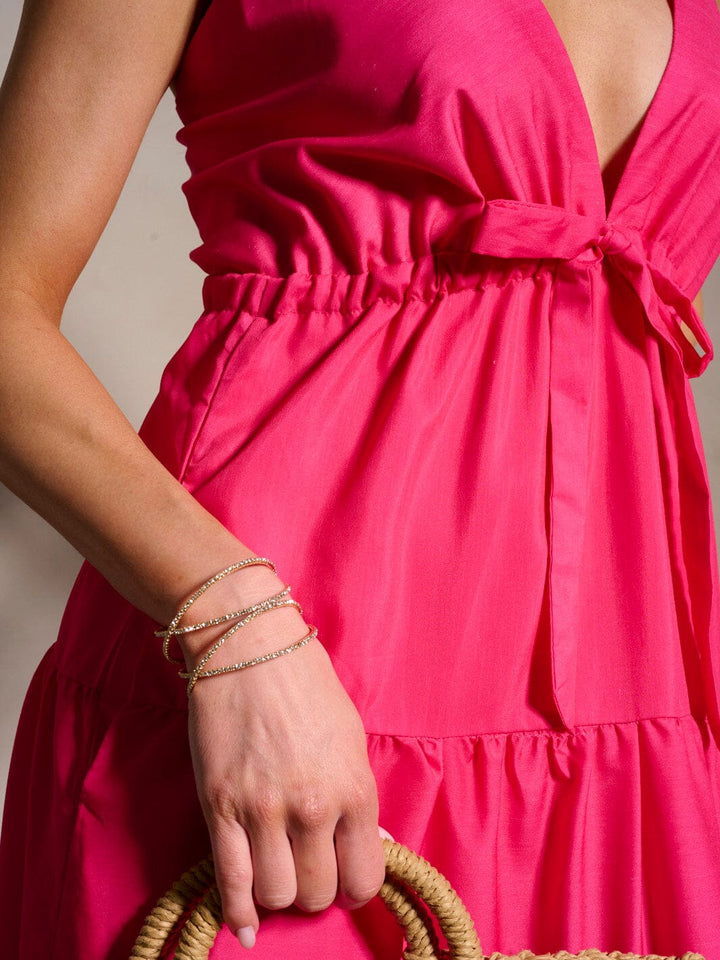 WOMEN'S SLEEVELESS V-NECK POCKETS TIERED FLORAL MAXI DRESS