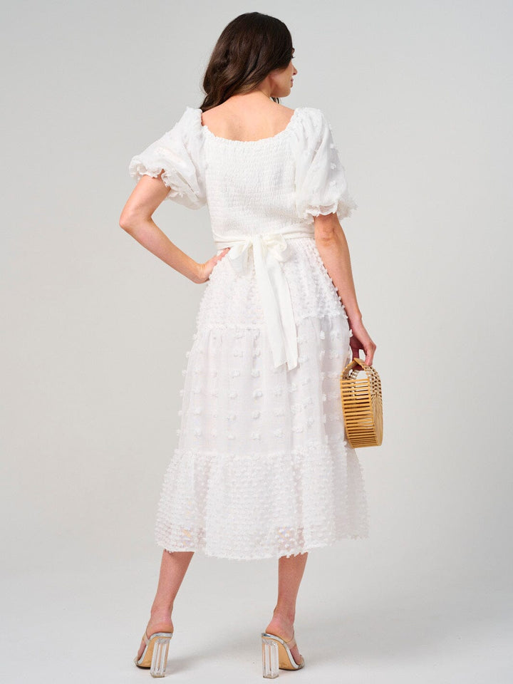 WOMEN'S SHORT PUFF SLEEVE SMOCK SWISS DOT MAXI DRESS