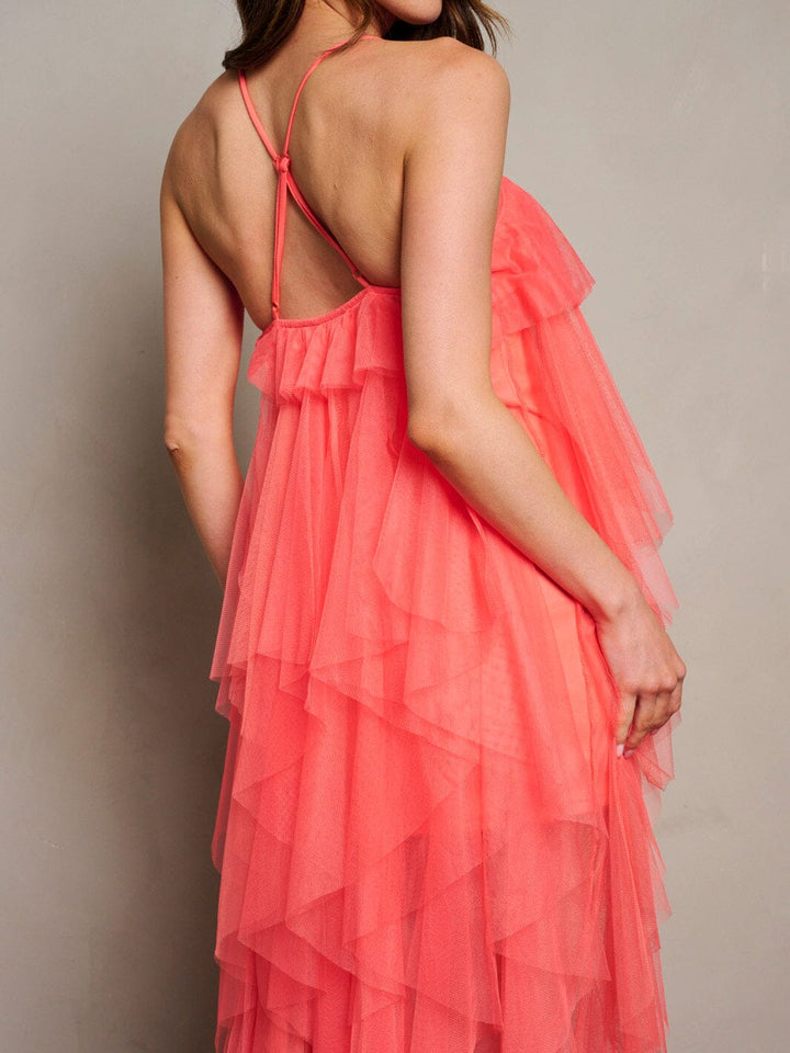 WOMEN'S SLEEVELESS TIERED RUFFLE MAXI DRESS