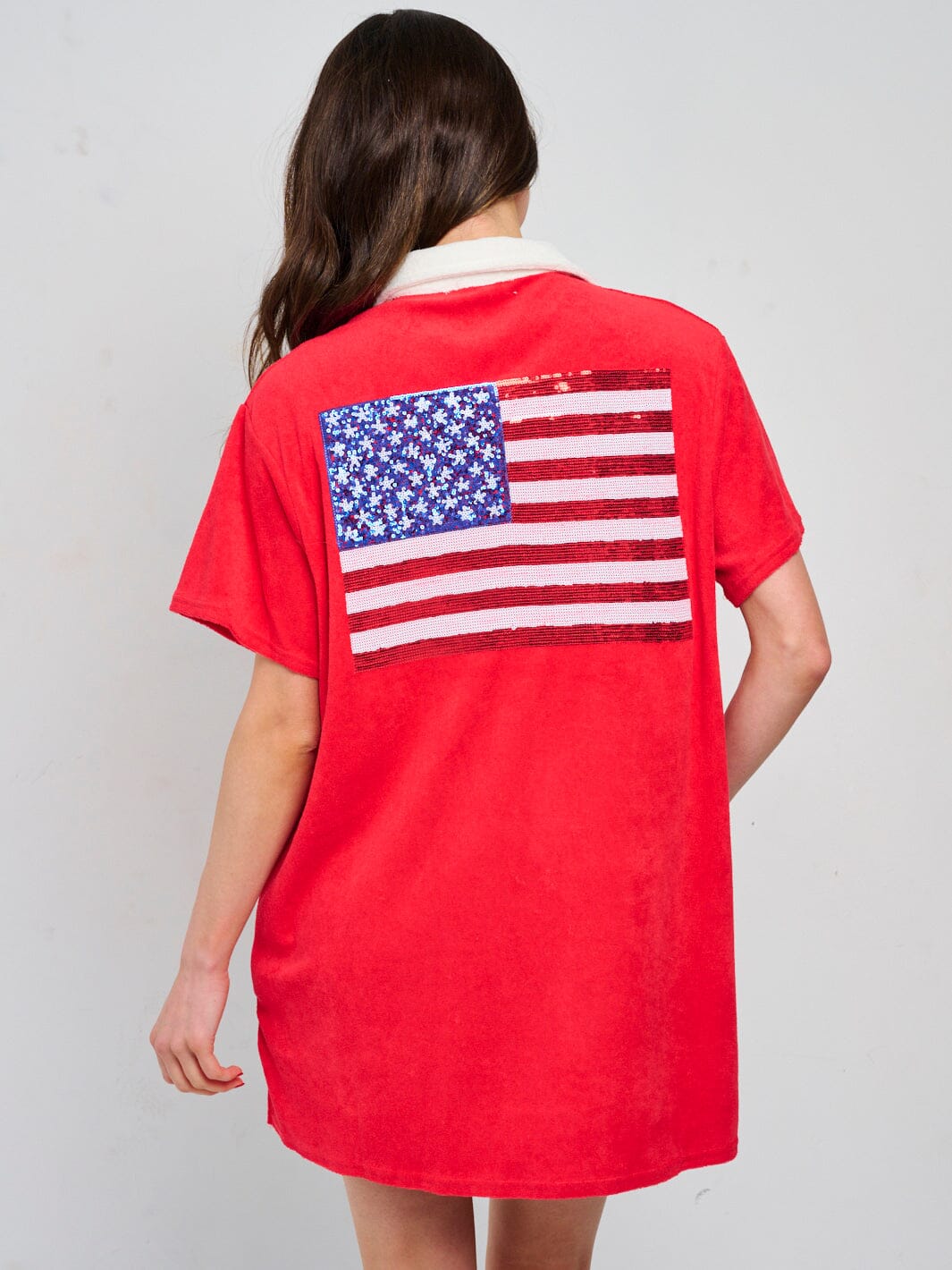 WOMEN'S SHORT SLEEVE V-NECK FRONT POCKETS GRAPHIC PATRIOTIC MINI DRESS