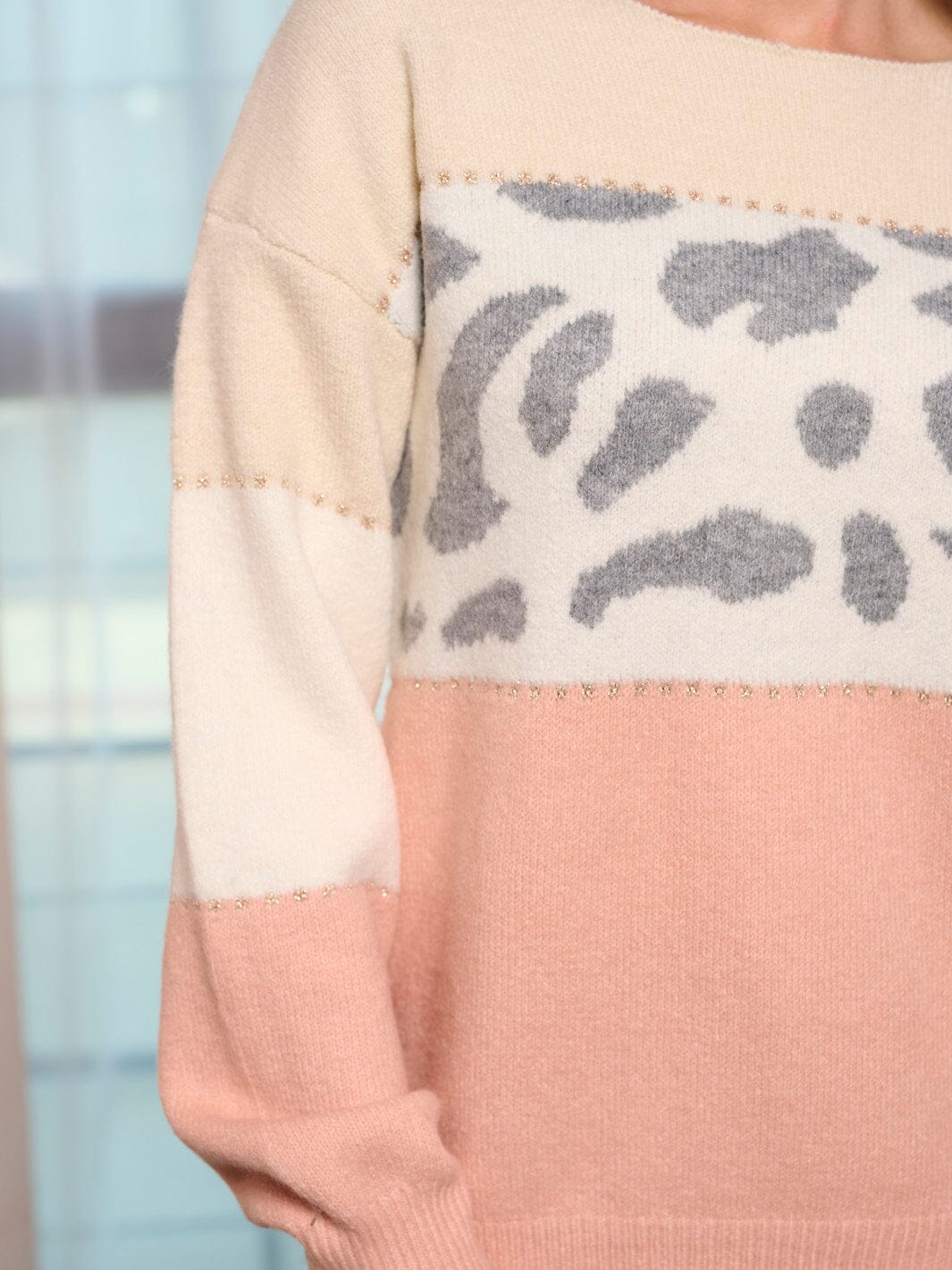 WOMEN'S LONG SLEEVE COLORBLOCK ANIMAL PRINT PULLOVER SWEATER