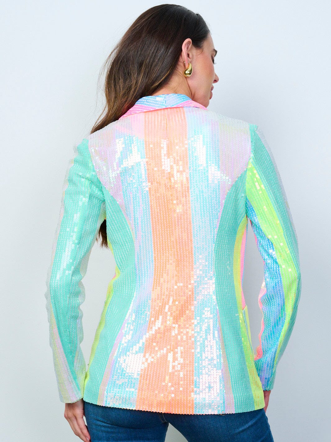 WOMEN'S LONG SLEEVE BUTTON CLOSURE SEQUINS COLORBLOCK BLAZER