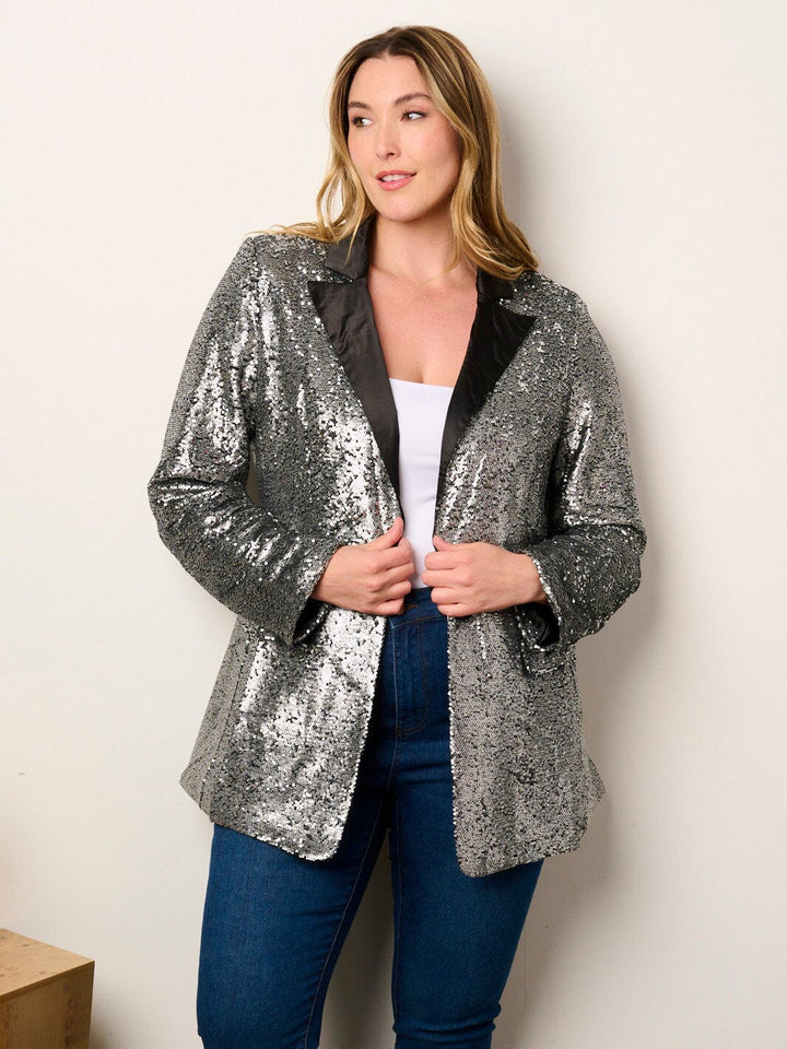 WOMEN'S LONG SLEEVE BUTTON CLOSURE POCKETS SEQUINS JACKET