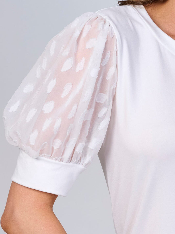 WOMEN'S SHORT MESH SLEEVES SOLID BLOUSE