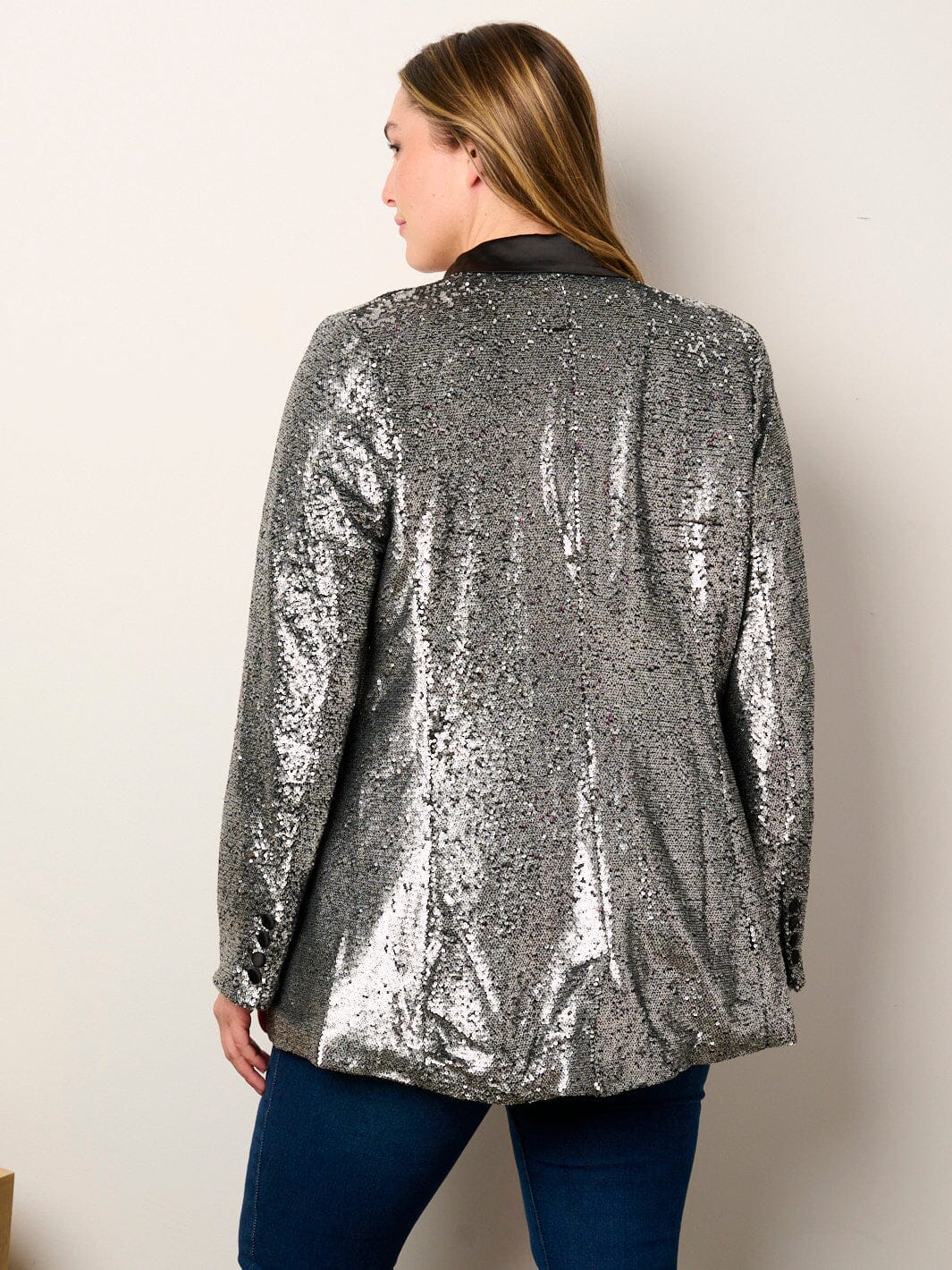 WOMEN'S LONG SLEEVE BUTTON CLOSURE POCKETS SEQUINS JACKET