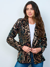 WOMEN'S LONG SLEEVE BUTTON CLOSURE SEQUINS PRINT BLAZER