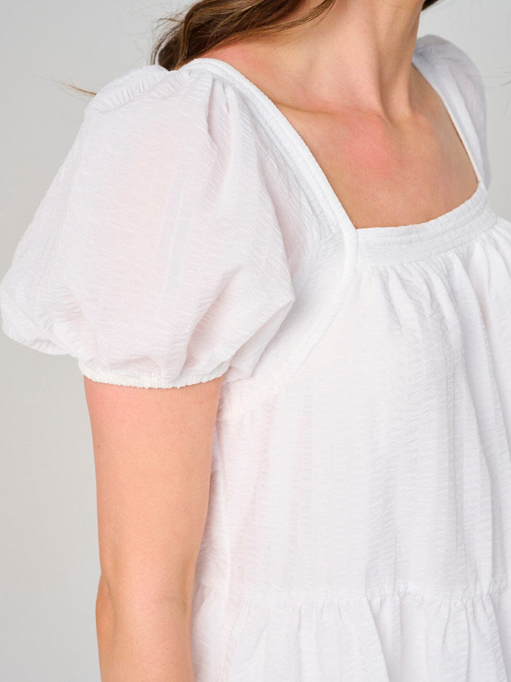 WOMEN'S SHORT PUFF SLEEVE SQUARE NECK FRONT POCKETS MINI DRESS