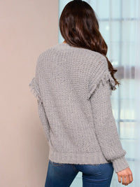 WOMEN'S LONG SLEEVE FRINGE KNIT PULLOVER SWEATER