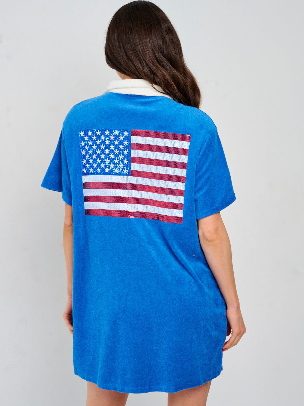 WOMEN'S SHORT SLEEVE V-NECK FRONT POCKETS GRAPHIC PATRIOTIC MINI DRESS