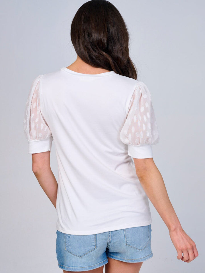 WOMEN'S SHORT MESH SLEEVES SOLID BLOUSE