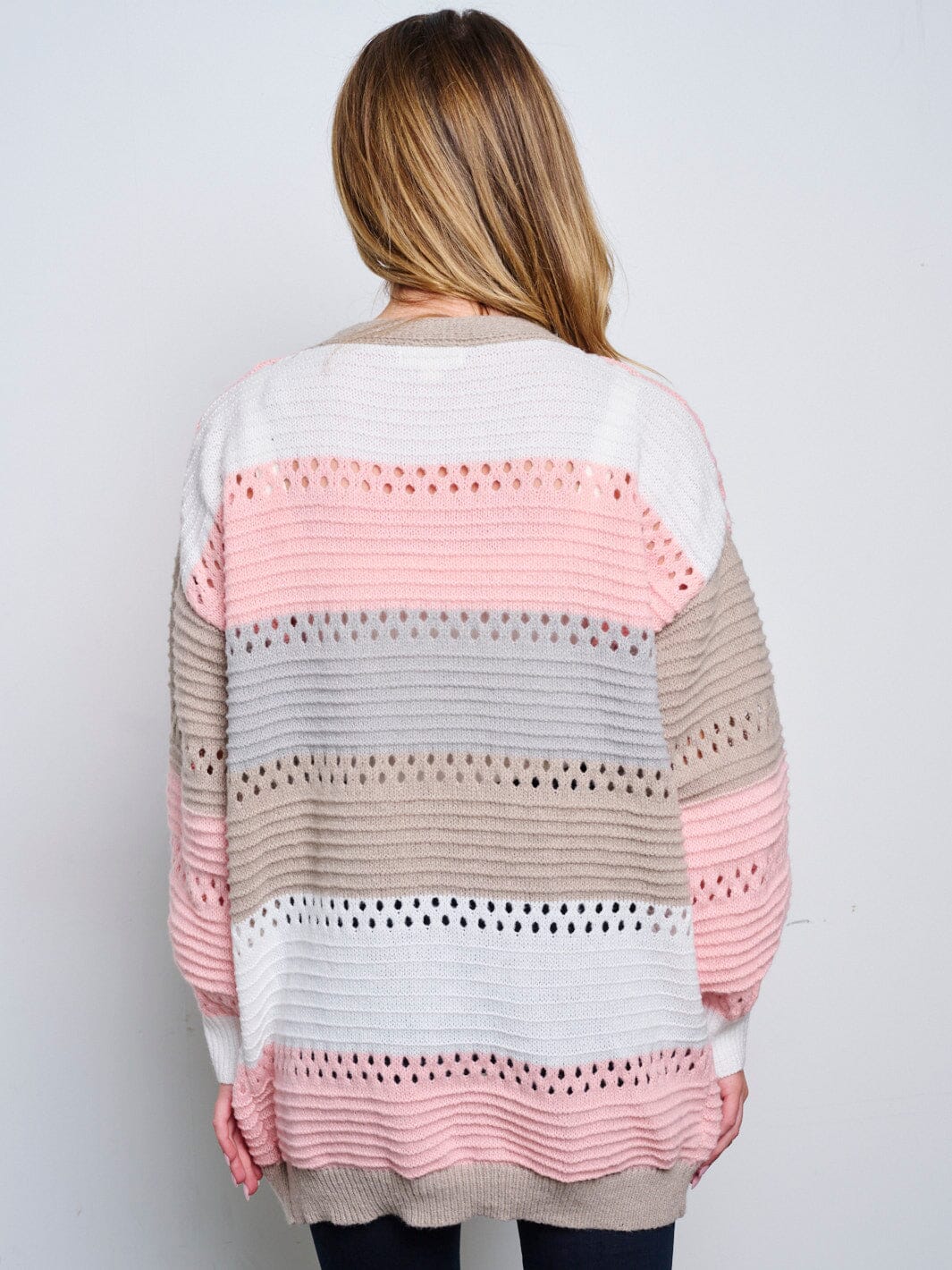 WOMEN'S LONG SLEEVE OPEN FRONT KNIT COLORBLOCK CARDIGAN