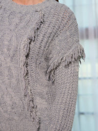 WOMEN'S LONG SLEEVE FRINGE KNIT PULLOVER SWEATER