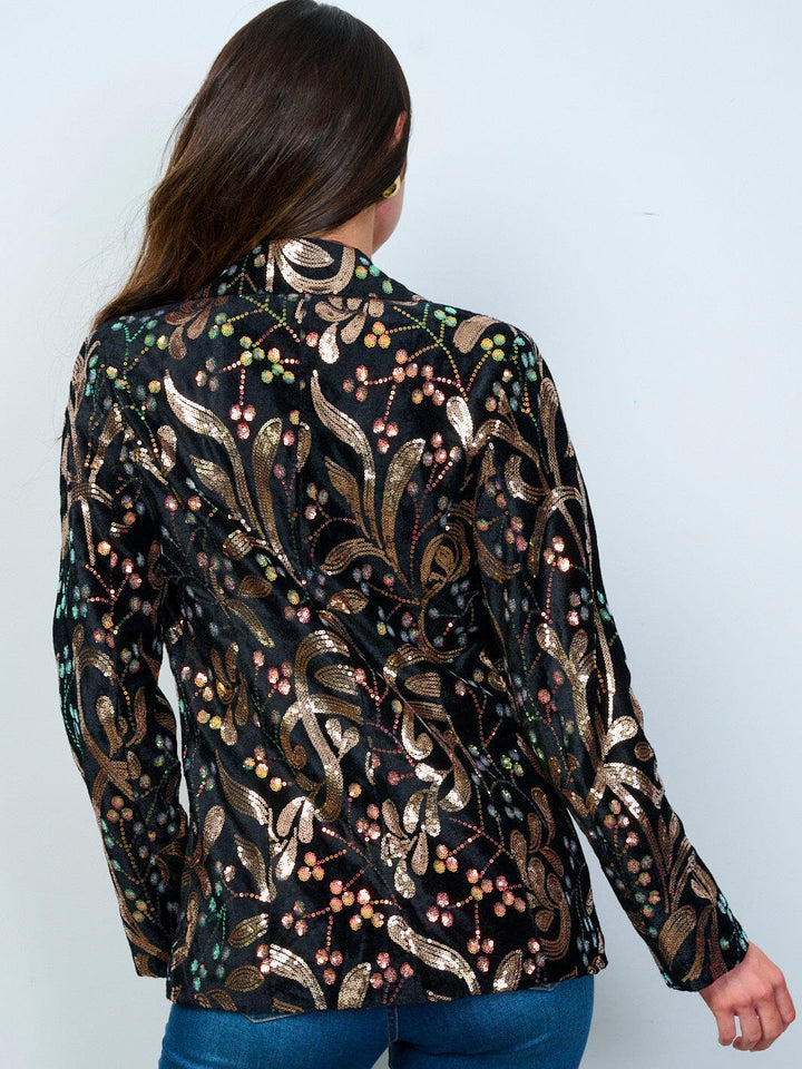 WOMEN'S LONG SLEEVE BUTTON CLOSURE SEQUINS PRINT BLAZER