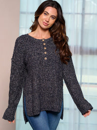 WOMEN'S LONG SLEEVE BUTTON UP KNIT PULLOVER SWEATER