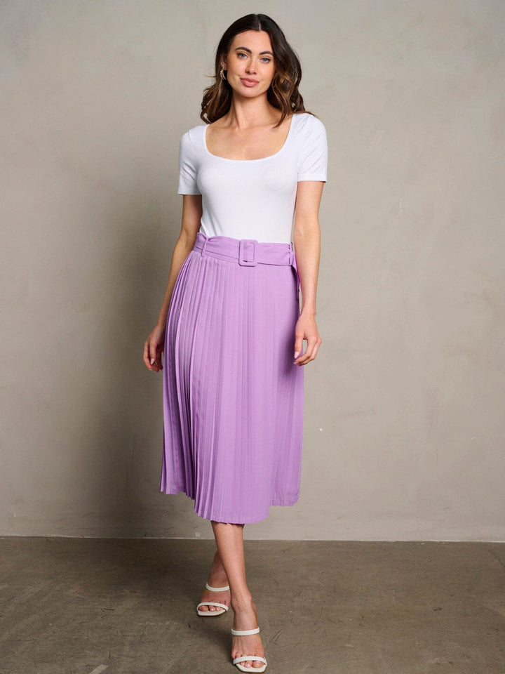WOMEN'S ZIP UP BELTED PLEATED MIDI SKIRT
