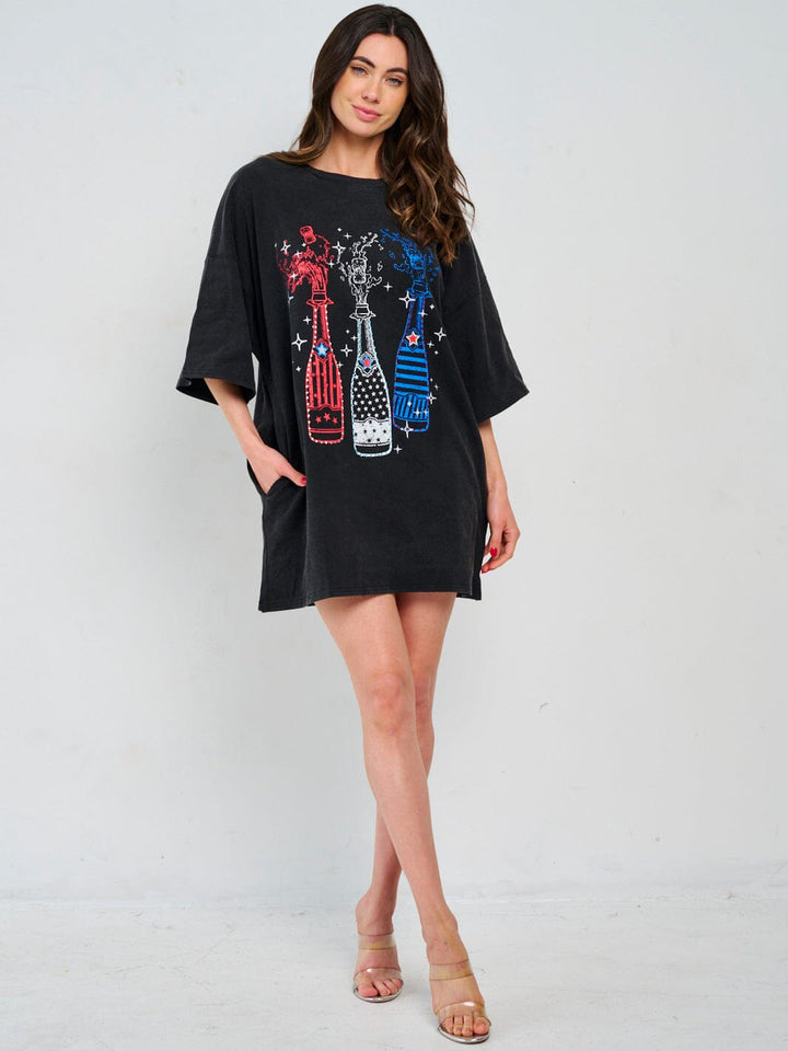 WOMEN'S SHORT SLEEVE GRAPHIC MINI DRESS