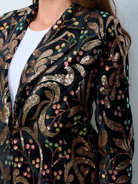 WOMEN'S LONG SLEEVE BUTTON CLOSURE SEQUINS PRINT BLAZER