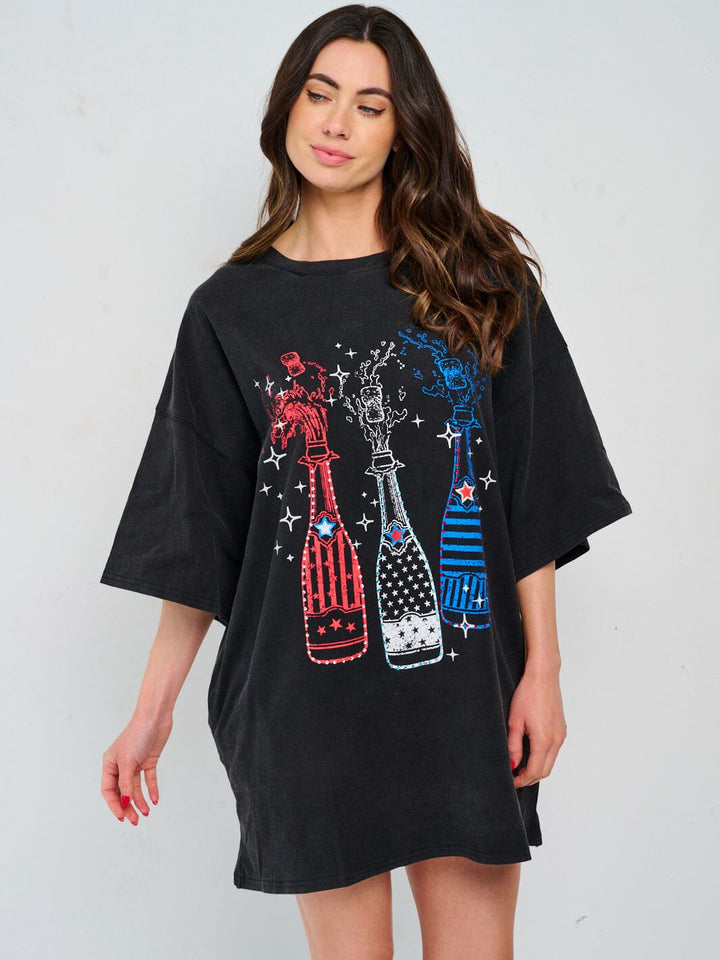 WOMEN'S SHORT SLEEVE GRAPHIC MINI DRESS