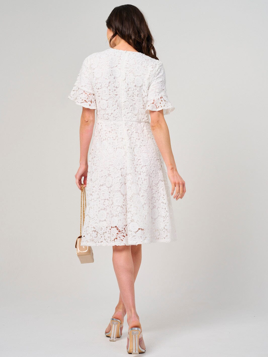 WOMEN'S SHORT RUFFLE SLEEVE FLORAL LACE MINI DRESS