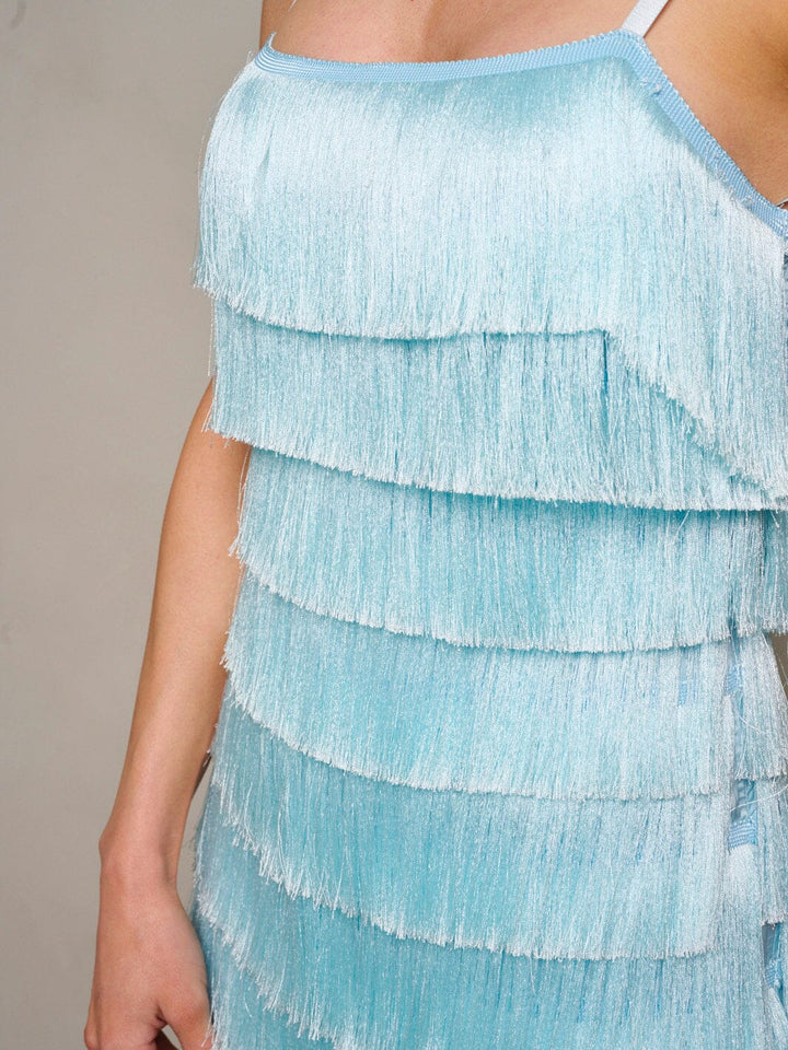 WOMEN'S SLEEVELESS FRINGE TIERED BODYCON MINI DRESS