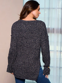 WOMEN'S LONG SLEEVE BUTTON UP KNIT PULLOVER SWEATER