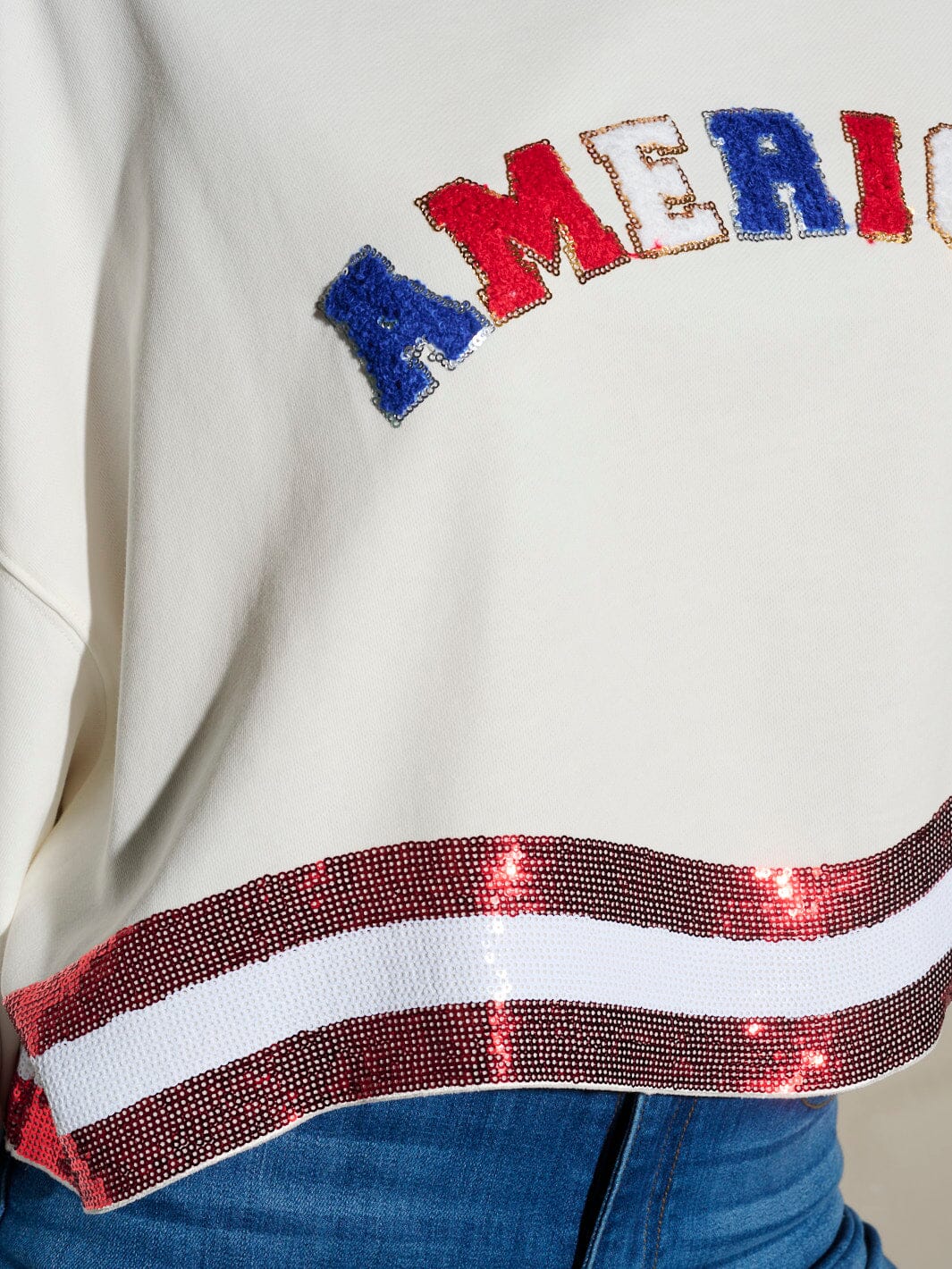 WOMEN'S LONG SLEEVE SEQUINS AMERICA PATRIOTIC TOP