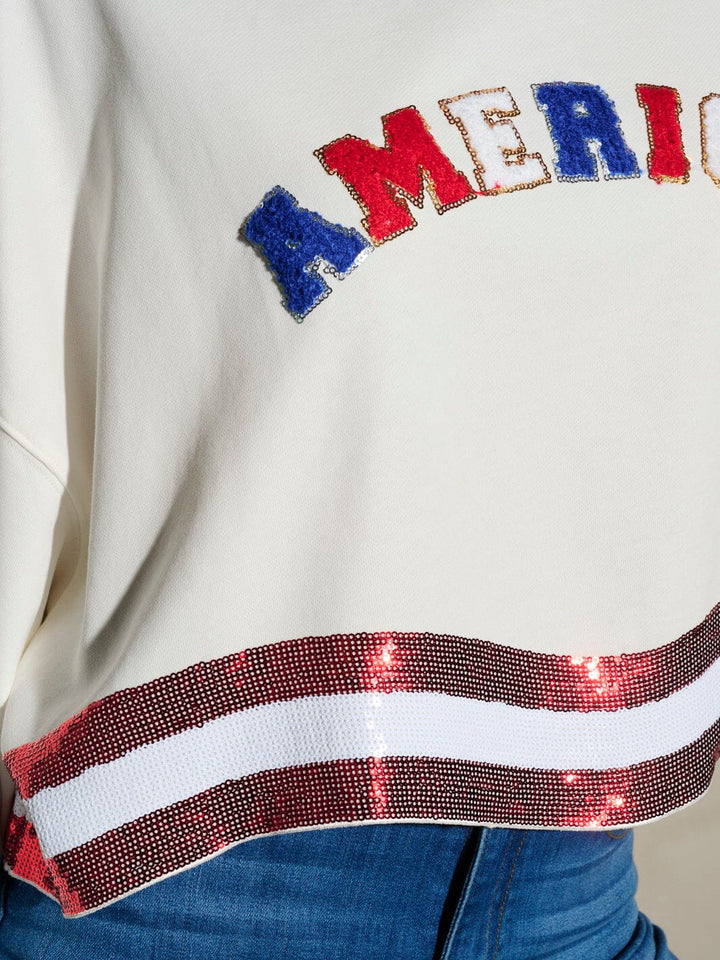 WOMEN'S LONG SLEEVE SEQUINS AMERICA PATRIOTIC TOP