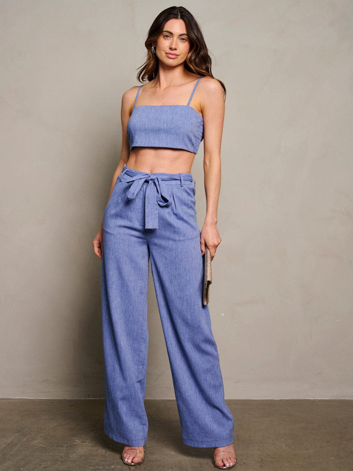 WOMEN'S SLEEVELESS CROP TOP & WIDE LEG PANTS 2PC. SET