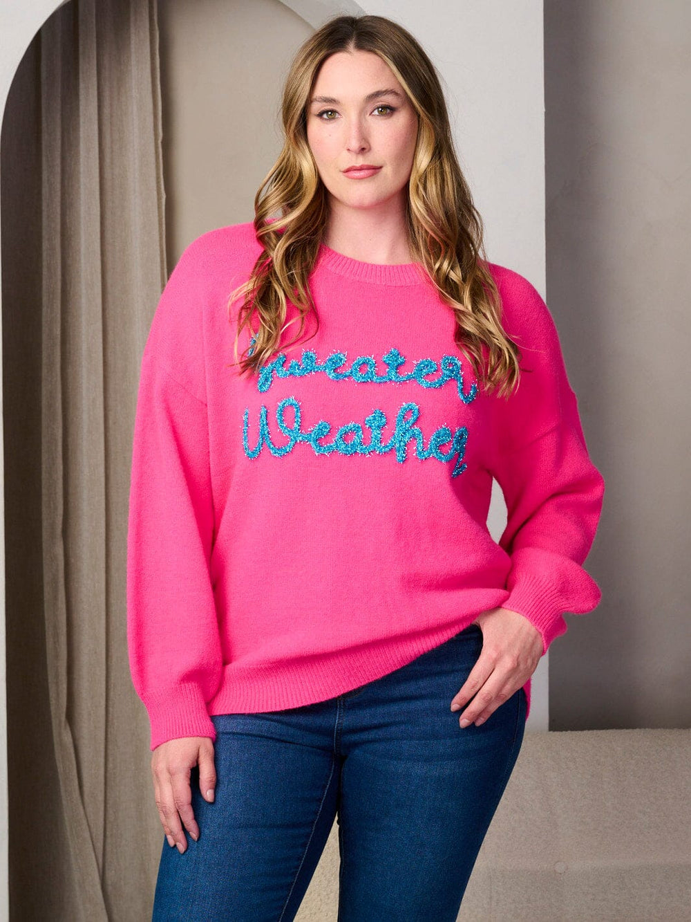 PLUS SIZE LONG SLEEVE GRAPHIC FUZZY SWEATER