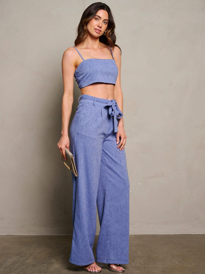 WOMEN'S SLEEVELESS CROP TOP & WIDE LEG PANTS 2PC. SET