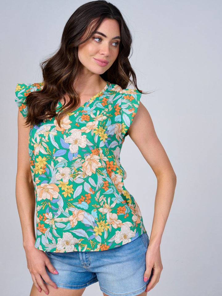WOMEN'S RUFFLE SLEEVES V-NECK FLORAL BLOUSE