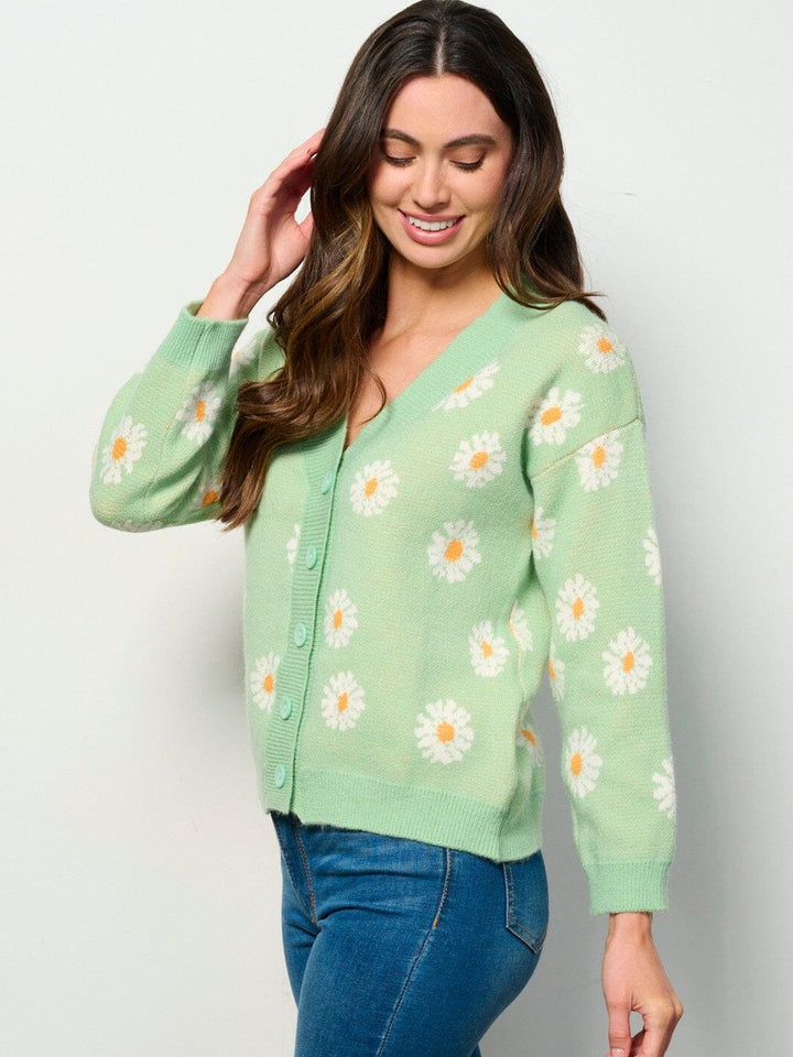 WOMEN'S LONG SLEEVE BUTTON UP FLORAL CARDIGAN SWEATER