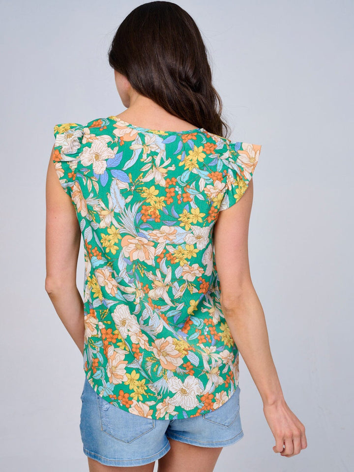 WOMEN'S RUFFLE SLEEVES V-NECK FLORAL BLOUSE