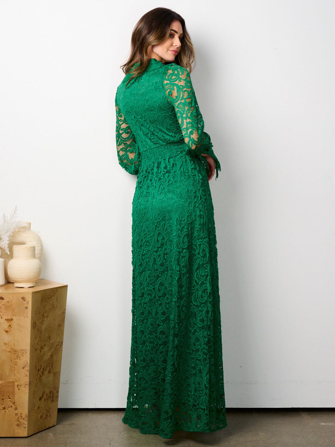 WOMEN'S LONG SLEEVE BUTTON UP ALL OVER LACE MAXI DRESS