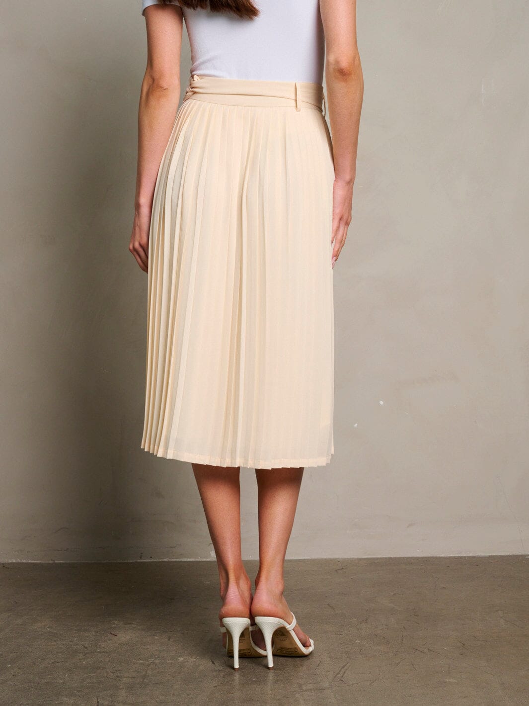 WOMEN'S ZIP UP BELTED PLEATED MIDI SKIRT