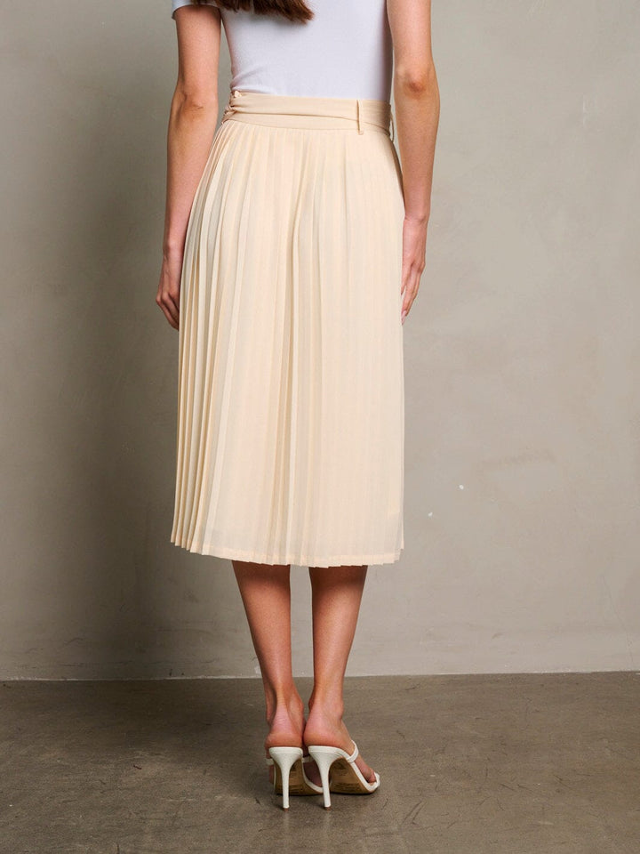 WOMEN'S ZIP UP BELTED PLEATED MIDI SKIRT