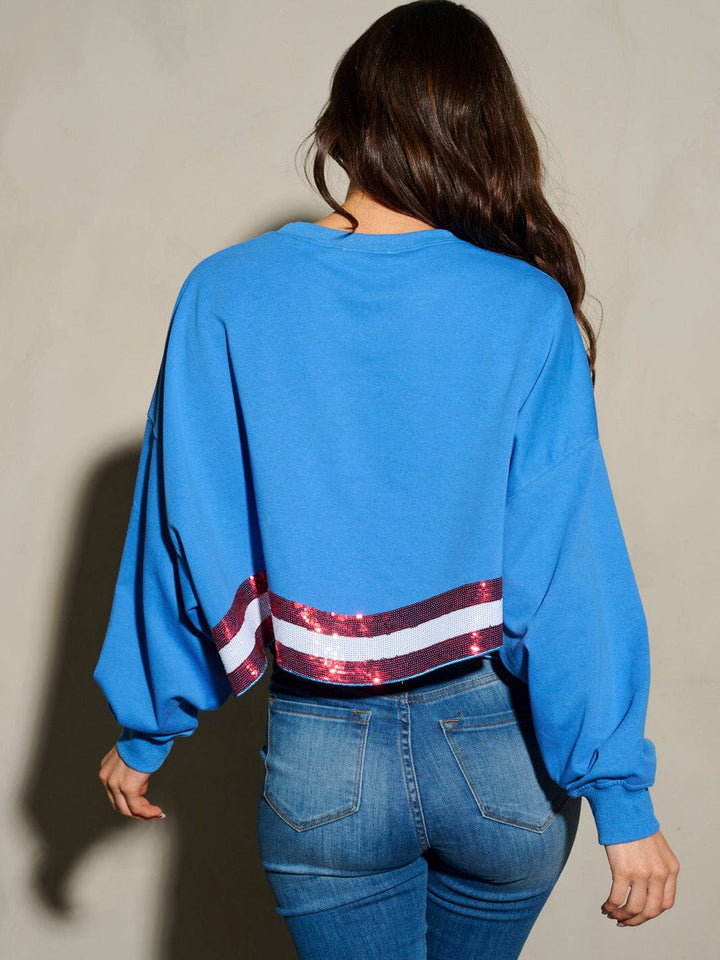 WOMEN'S LONG SLEEVE SEQUINS AMERICA PATRIOTIC TOP