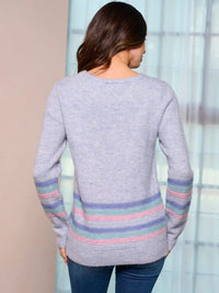 WOMEN'S LONG SLEEVE COLORBLOCK STRIPES PULLOVER SWEATER