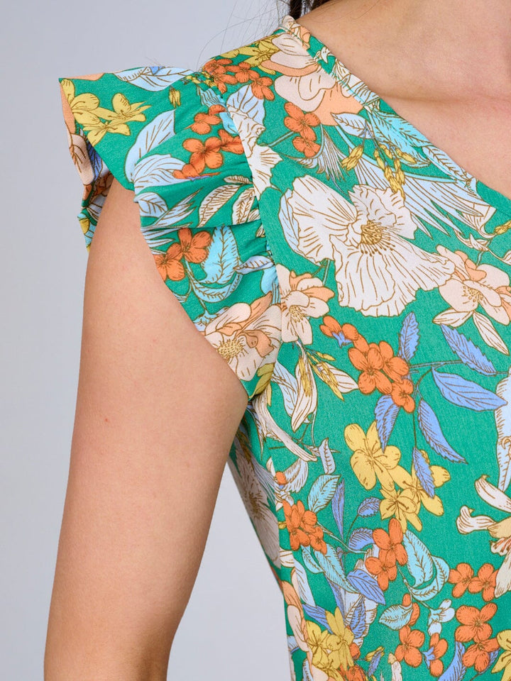 WOMEN'S RUFFLE SLEEVES V-NECK FLORAL BLOUSE