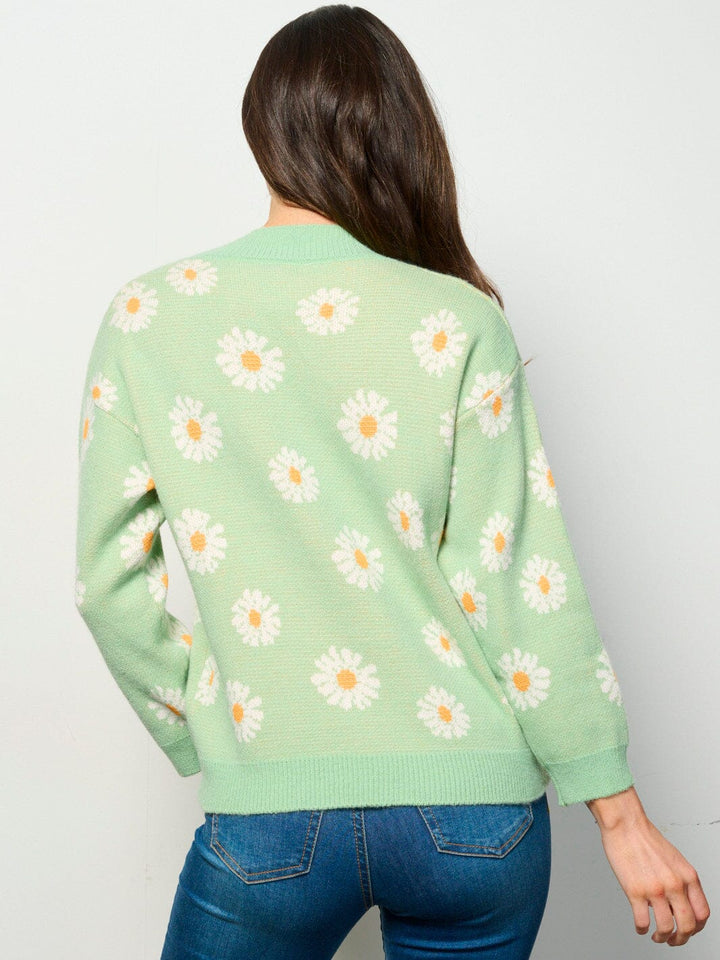 WOMEN'S LONG SLEEVE BUTTON UP FLORAL CARDIGAN SWEATER